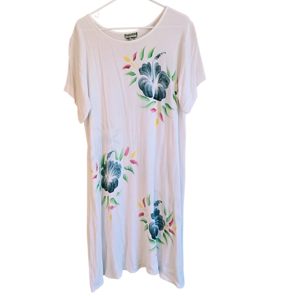Tropical Batik crepe gauzy floral midi kaftan Mumu dress size 1x
